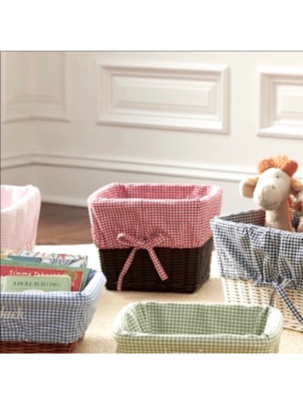 Pottery Barn Kids Green and White Gingham Sabrina Basket Liner